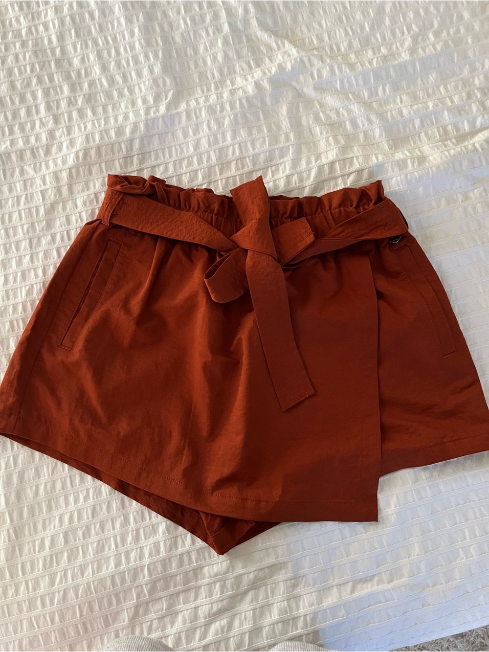 High-Rise Rust Paperbag Tie Mini Skort